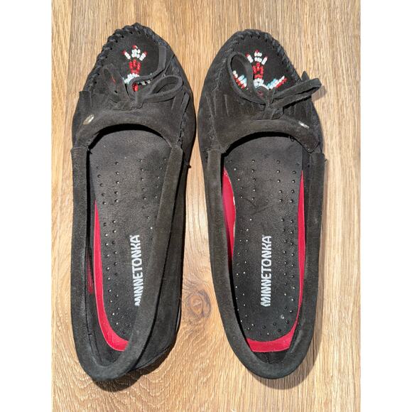 Minnetonka Black Thunderbird Beaded Moccasins - size 7 - E19 - Picture 4 of 8